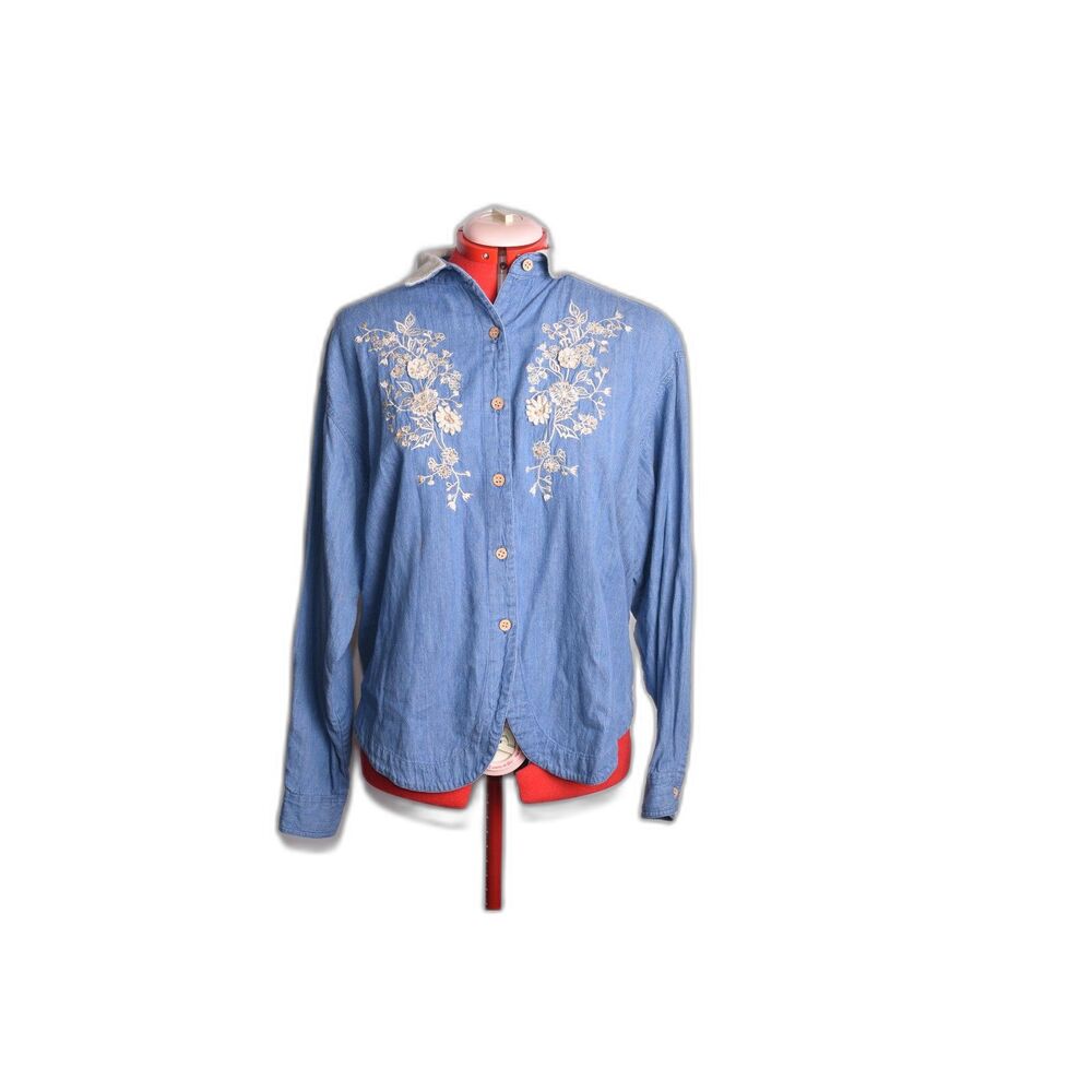 Vintage Cottagecore prairie western boho chambray floral romantic XL 20 denim